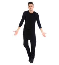 Sanilatine dance practice suit mens blouses long sleeves lengthened irregular clothes pendulum dance teaching performance clothes