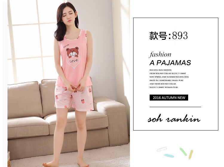 Mùa hè đồ ngủ nữ vest quần short cotton kích thước lớn phù hợp với ngắn tay dịch vụ nhà không tay mỏng đồ ngủ cô gái mùa thu