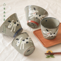 < Qingsen Canteen > Japan System of BZJS Xiang Fang Kiln Hand-painted Ice Cracks Puppy ceramic Pork Mouth Mark Cup Rice Bowl