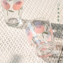 < Qingsen Canteen > Japan System Fresh Printed Pink Flowers Glass Cold Water Cup Juice Yogurt Sweet Bowl