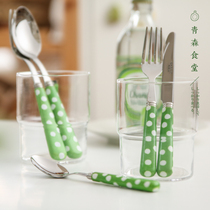 Green Cafeteria France Sabre Paris Color Pop bright face stainless steel spoon fork knife cutlery