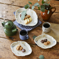 < Qingsen Cafeteria > Japanese studio m Belgian small pale pale blue bell flower ceramic elliptical long disc