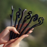 Натуральная китайская шпилька из черного дерева Эбен из сандалового дерева, деревянная заколка для волос, изысканный стиль, китайский стиль