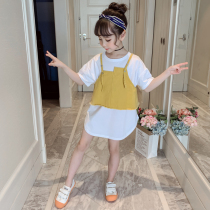 Girls tennis red suit 2022 Summer new foreign air trendy clothes CUHK Childrens summer clothing harness two sets