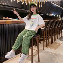 Girl Foreign Air Summer Clothing Suit 2022 New CUHK Children Summer Short Sleeve Thin mosquito-proof trouser sport Two sets