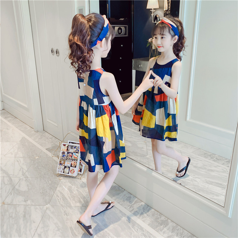 8 Girls Foreign Pie Summer Dress Foreign Dress 2022 New 10 Children Sleeveless Vest Skirt 6-Year-Old Girl Summer Princess Dress
