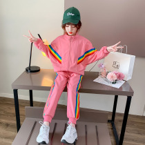 Childrens clothing foreign air 2021 fall new girl sports suit online red autumn clothing big boy girl fashion two sets