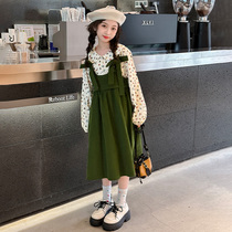 Girls suspender skirt suit 2024 spring and autumn new style childrens clothing autumn dress big children princess skirt trendy