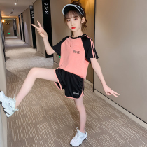 Children Shipping Action Suit Summer 2022 New Girl Short Sleeve Summer Clothing Large Child Speed Dry Clothes Fitness Clothing Two Sets