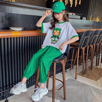 Girl Short Sleeve Suit 2022 Summer New Net Red Ocean Gas Great Childrens Summer Clothing Sport Leisure Two Sets