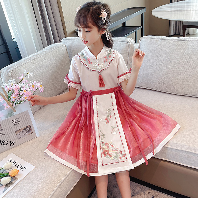 Hanfu Ocean Dress Summer Dress 2022 New Children Short Sleeve Super Fairy Skirt Girl Girl Dress Girl Dress Summer