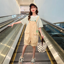 Girl Suit Summer Dress 2022 New Ocean Air CUHK Red Short Sleeve Summer Back With Pants Casual Two Sets