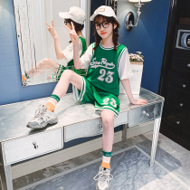 Girl Sports Suit Summer Ocean Air Children Clothing Short Sleeve Basketball Suit Summer Dress CUHK Child Speed Dry Jersey Two Sets