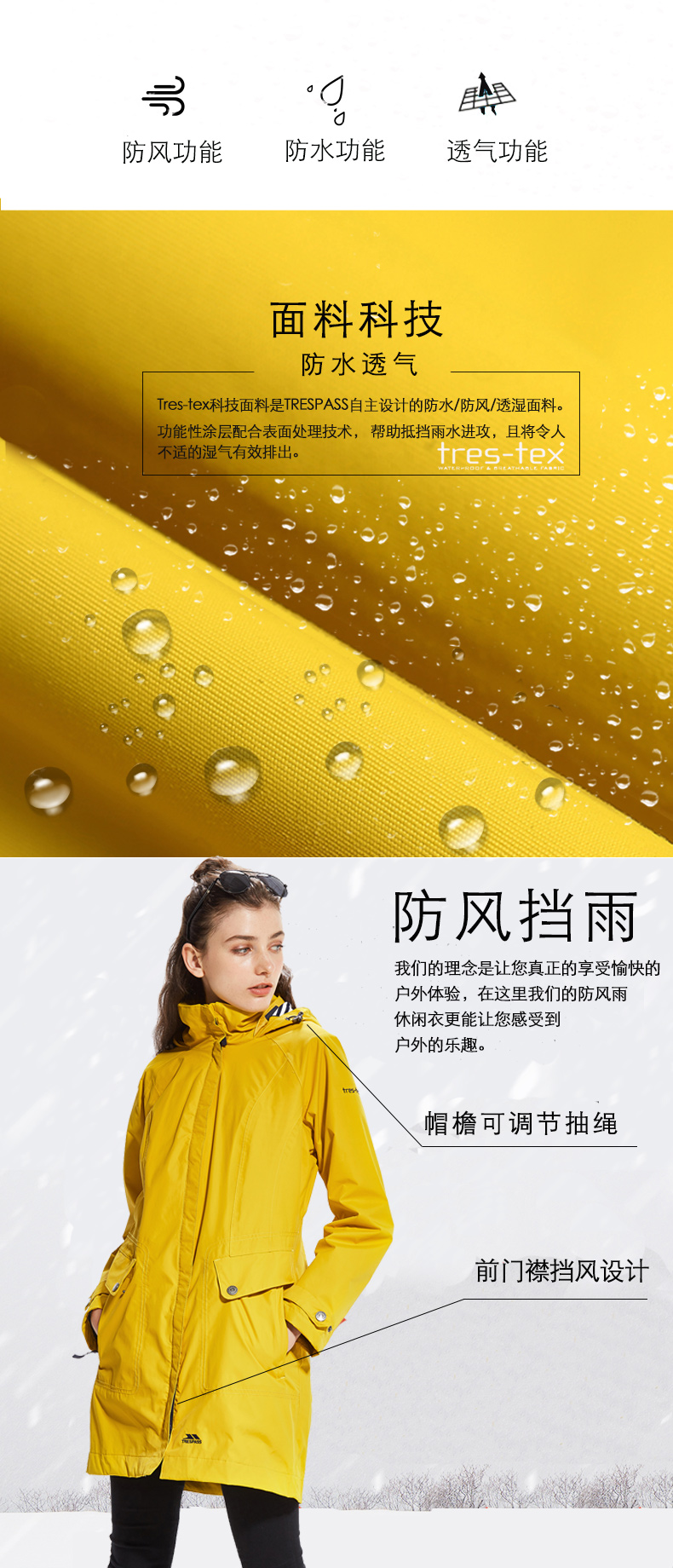 英国 趣越 Trespass 时尚户外冲锋衣 防风防雨  长短款同价 图6