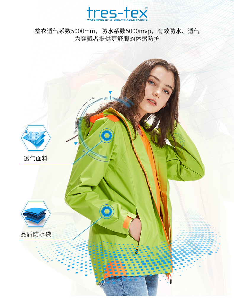 可防中大雨 英国 Trespass 趣越 单层薄款户外防水透气冲锋衣 天猫优惠券折后¥99包邮(¥199-100)男、女多色可选