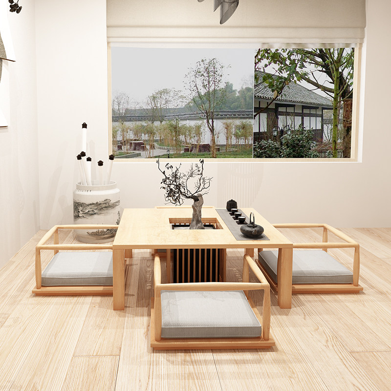 Tatami coffee table low tea table and chair combination Japanese-style platform Zen new Chinese style solid wood Kung Fu tea table home Kang table - Taobao