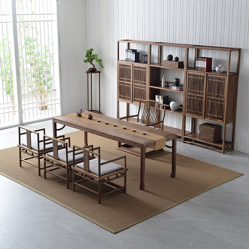 New Chinese style tea table and chair combination black walnut solid wood ash wood tea table making tea and drinking tea table Zen tea room furniture