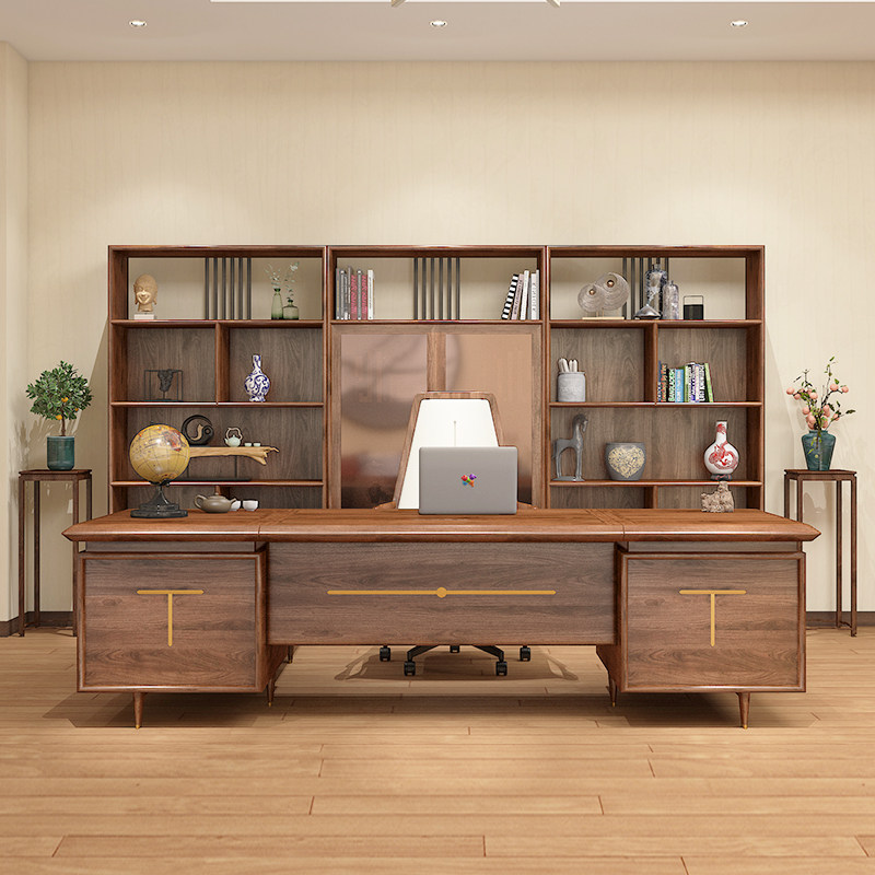 New Chinese style office desk and chair combination solid wood boss desk workbench atmospheric president desk executive desk office furniture - Taobao