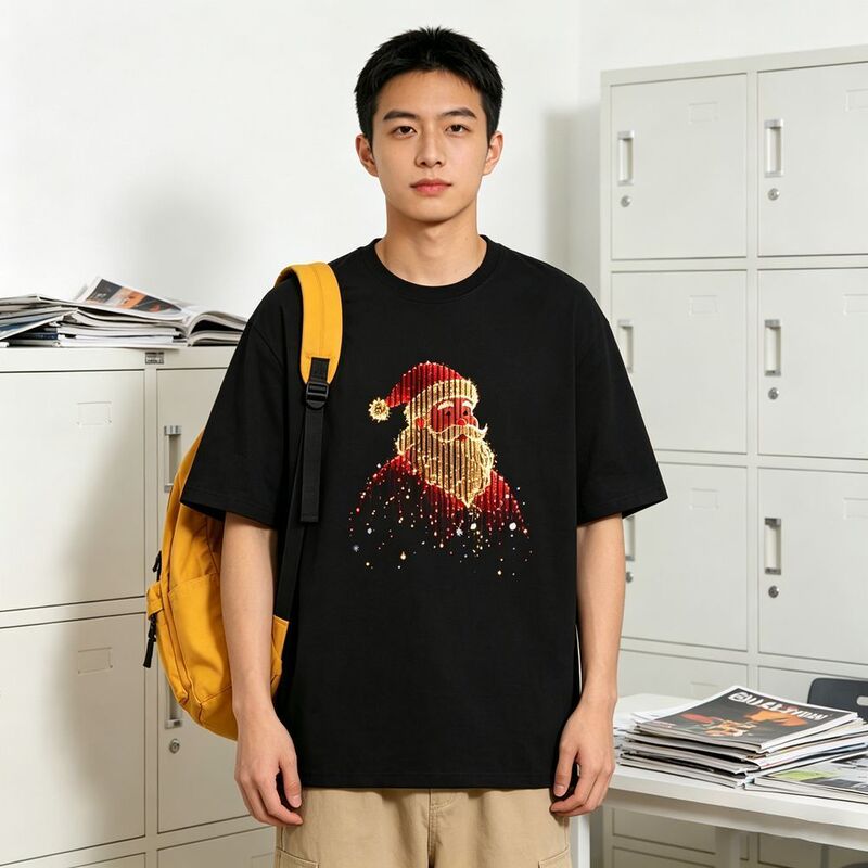 Extra Large Size 150kg Cartoon Graffiti Santa Claus Pure Cotton Short-Sleeved T-Shirt for Men and Women, Summer Casual Loose Top Extra Large Size 150kg Cartoon Graffiti Santa Claus Pure Cotton Short-Sleeved T-Shirt for Men and Women, Summer Casual Loose Top