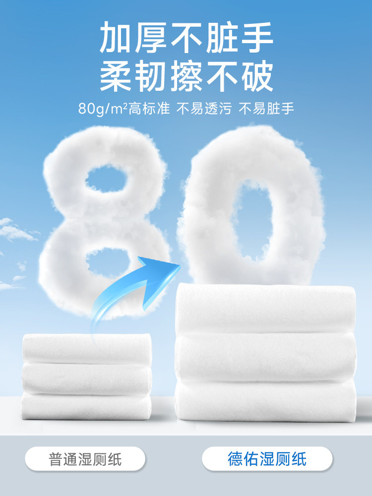 Deeyeo Wall-Mounted Wet Toilet Paper, 80 Sheets Per Pack, 12 Packs, Economical Family Pack, Women's Special Toilet