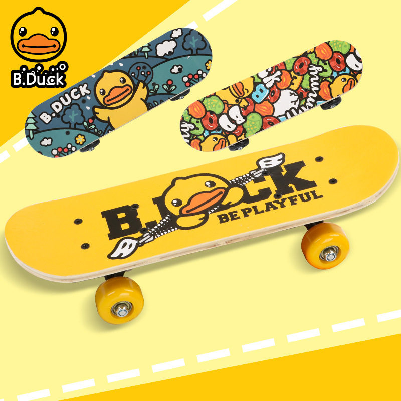 B Duck Little Yellow Duck Skateboard Male Girl Beginner Four-wheeled Outdoor Double Teething Cartoon Mini Toy Scooter 