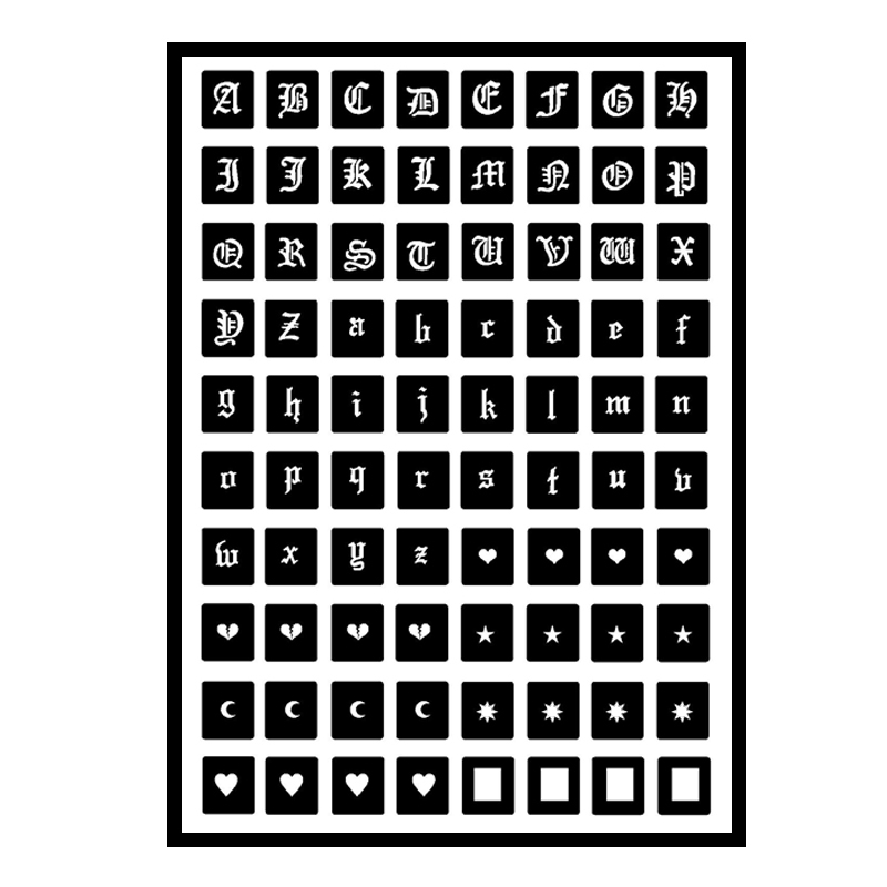 Gothic English Letter Hollow Tattoo Template Juice Tattoo Paste Tattoo Embroidery Spray Painting Universal Thickened Reusable