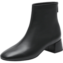 Zhenmeishi winter new style delicate sheepskin square-toe thick high-heeled short-tube fashion boots for women J3251DD2