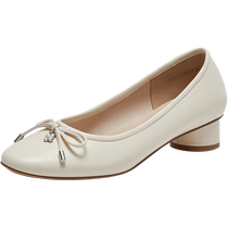True Beauty 2024 Spring New Sheepskin Thick Heel Commuting Bow Medium Heel Shallow Mouth Single Shoes for Women J6801AQ4