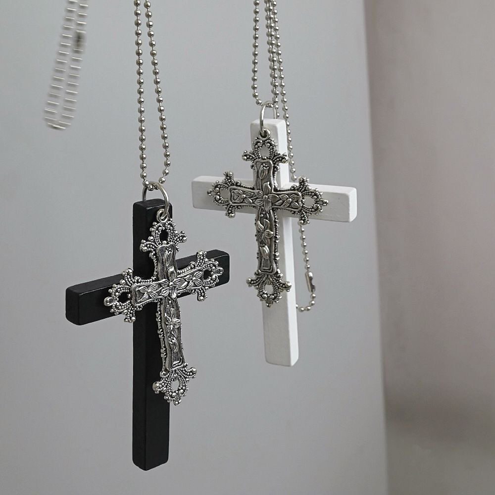 Y2K Punk Dark Cross Sweater Chain Subculture Retro Choker Gothic Nun Lolita Accessories Necklace
