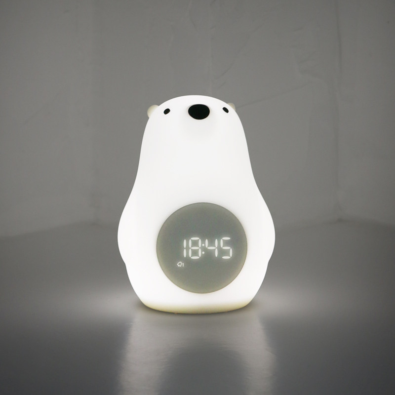 MUID big white bear wake light bedroom atmosphere cartoon silicone voice activated led clock alarm clock charging bedside night light