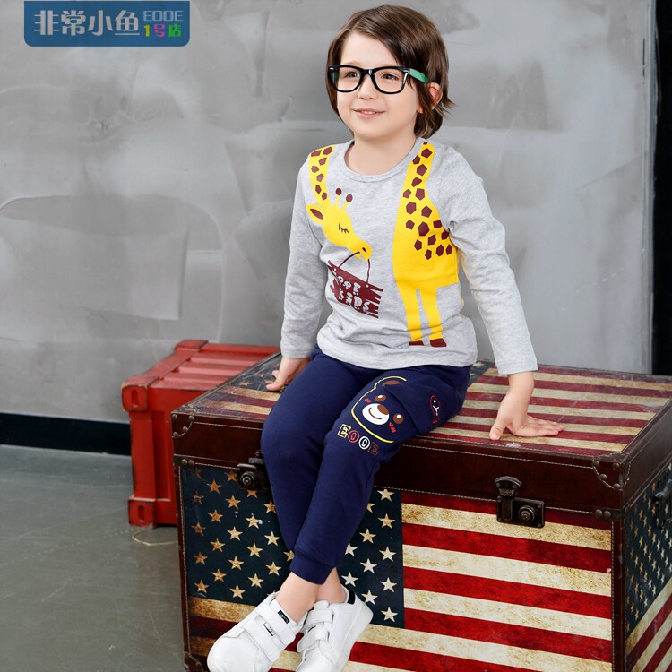 Very Small Fish 26502 Spring and Autumn Boys Thin Casual Round Neck Pure Cotton Thin Soft Cartoon Long-sleeved Children's Clothes