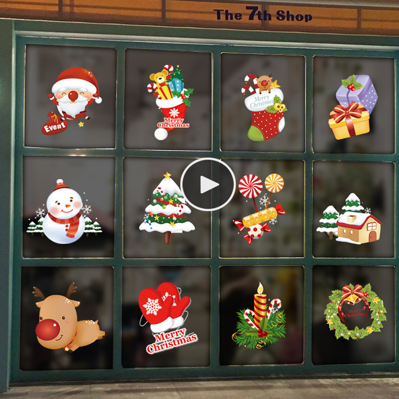 Christmas decorations Stickers electrostatic window glass stickers Christmas tree snowflake old man