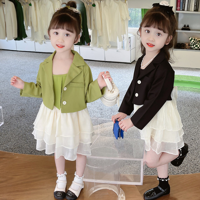 3 trendy brand children's clothing girls fashionable suit foreign style 5 suit gauze skirt two-piece set 1 and a half year old baby girl spring and autumn clothes 6