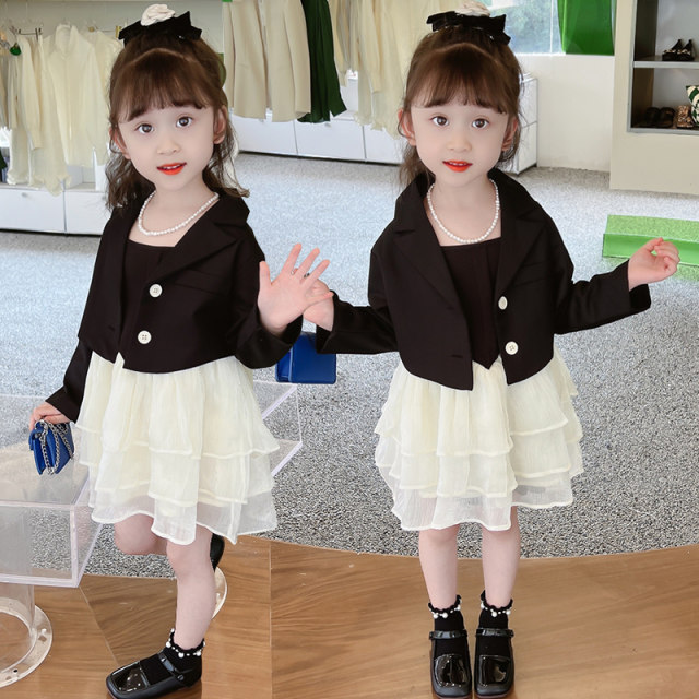 3 trendy brand children's clothing girls fashionable suit foreign style 5 suit gauze skirt two-piece set 1 and a half year old baby girl spring and autumn clothes 6