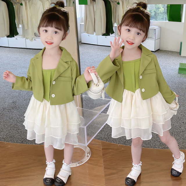 3 trendy brand children's clothing girls fashionable suit foreign style 5 suit gauze skirt two-piece set 1 and a half year old baby girl spring and autumn clothes 6