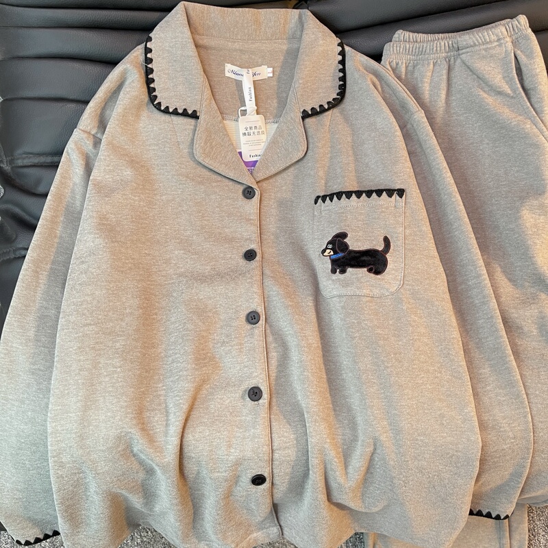 Cute Dachshund Couple Thermal Pajamas for Women, Autumn and Winter Warm Thick Long-Sleeved Men's Loungewear Set