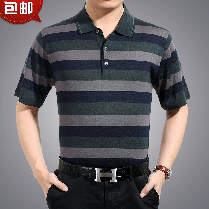 Mùa hè trung niên của nam giới nửa tay lụa trung niên lụa t-shirt nam ngắn tay màu rắn với pocket pocket top áo phông nam tay ngắn có nón