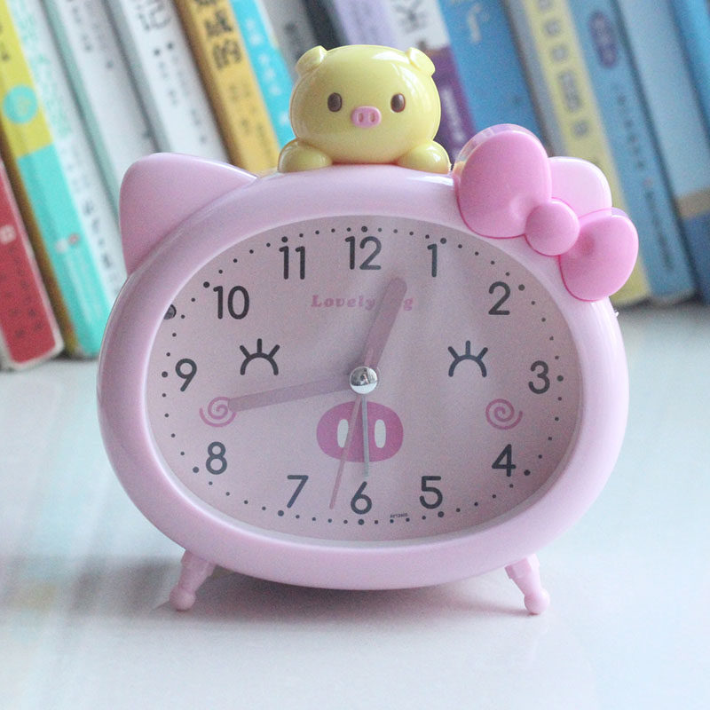 Creative Mute Night Light Alarm Clock Cute Cartoon Children Special Watch Girl Student Seat Clock Clock Headboard