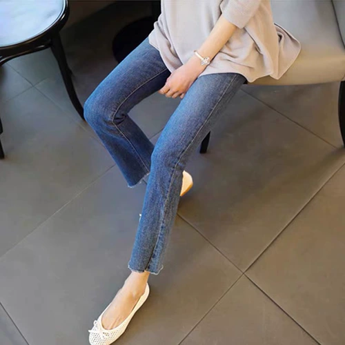 Тонкие приталенные прямые свободные джинсы, летние эластичные синие штаны, высокая талия, свободный крой, большой размер