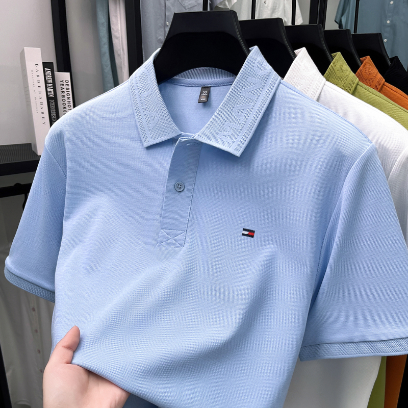 American Brand Tommy Pure Cotton Summer Short-Sleeved Polo Shirt Men's Lapel Business Casual Breathable T-Shirt Base Shirt