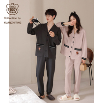 Pyjamas lovers spring and autumn ladies pure cotton long sleeve fashion Korean version outside wearing big code home for spring mens all-cotton suit