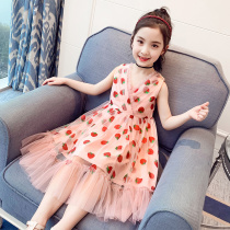 Girl dress summer new girl foreign style embroidery puffy mesh dress children fashion strawberry princess dress