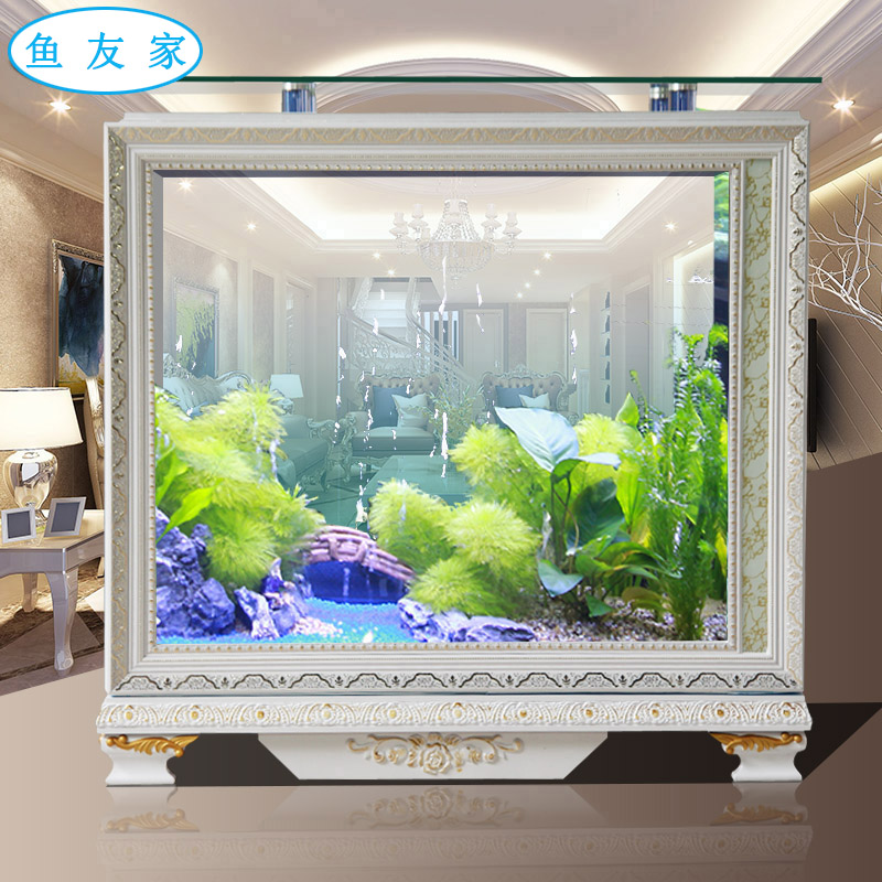 Fish tank screen porch European-style square modern minimalist large floor-standing aquarium glass living room Feng Shui home