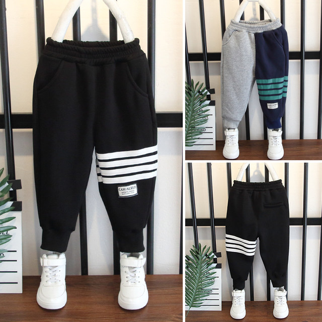 Boys' fleece pants 2022 new handsome baby autumn and winter casual trousers foreign style children's cotton pants thickened sports pants