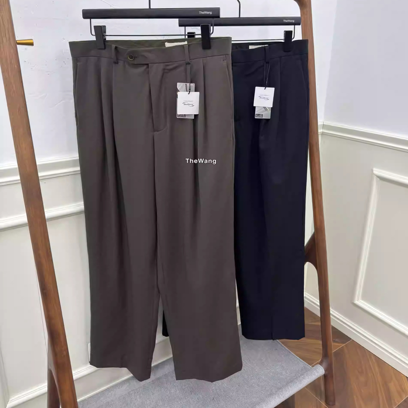 Aur Style Sup130 300g 15 Micron 100% Merino Wool Double Pleated Straight-Leg Trousers