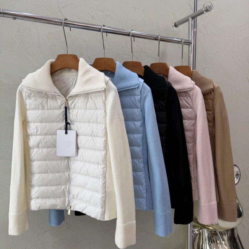 26Th Autumn/Winter Collection m Mengjia Lapel Slimming Wool Knit Patchwork Lightweight Goose down Puffer Jacket for Women, Short Style 26Th Autumn/Winter Collection m Mengjia Lapel Slimming Wool Knit Patchwork Lightweight Goose down Puffer Jacket for Women, Short Style