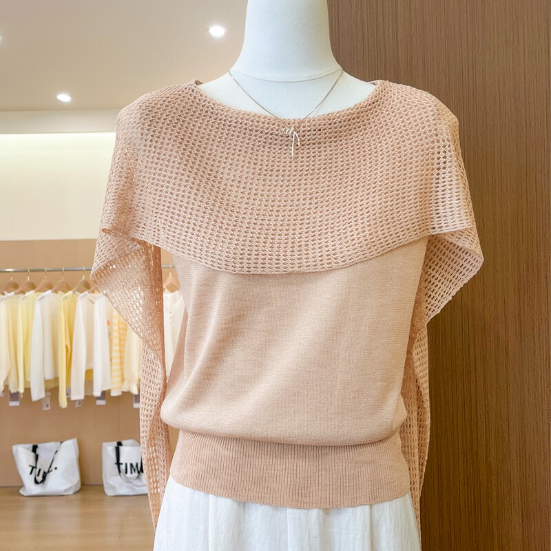 Hangzhou Sijiqing High-End Korean-Style Hollow-Out Cape Shawl with Ribbon, Faux Two-Piece Ice Silk Linen Knit Cover-Up Top