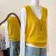 Guangzhou Thirteen Lines women's high-end European yellow v-neck wool knitted sleeveless vest vest stacking vest top