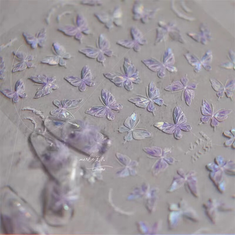 Shell Light Flow Radiant Pure Desire Butterfly Nail Stickers New Purple Butterfly Flutter Adhesive Nail Stickers Decoration