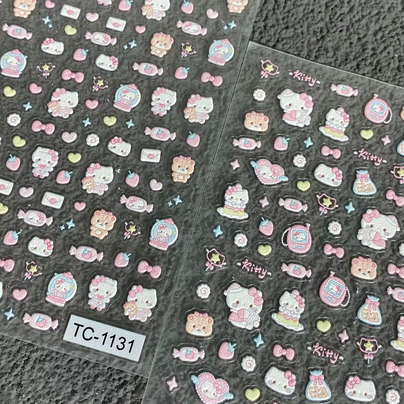 Cartoon Cute Hello Kitty Nail Stickers Embossed DIY Planner Water Cup Ccd Nail Stickers Decoration